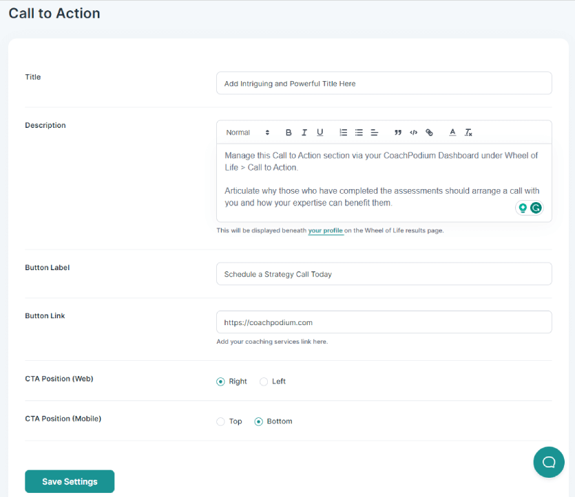 CTA default setting