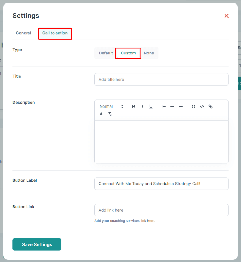 Custom CTA Setting