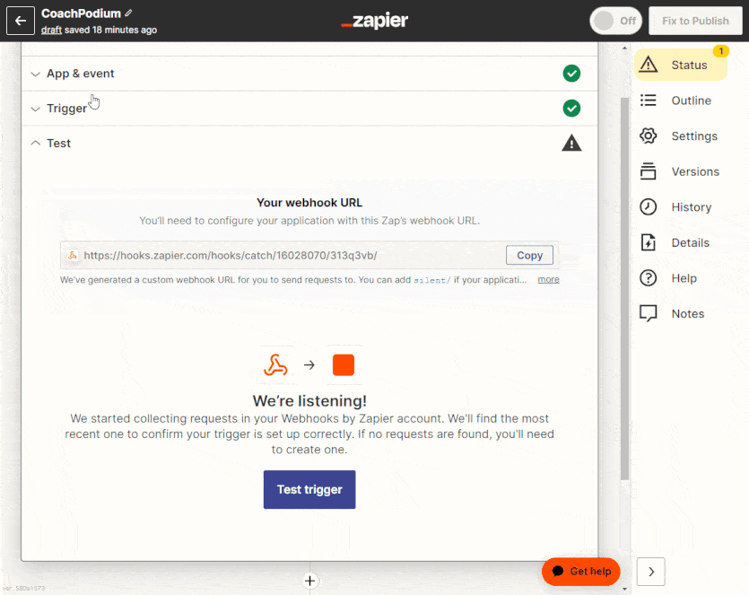 Connect your Zapier Webhook with Your CoachPodium