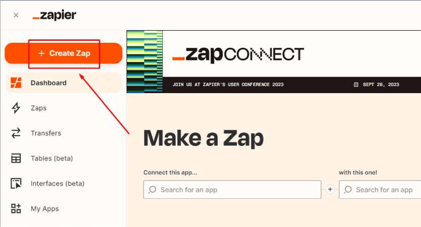 click on Create Zap.