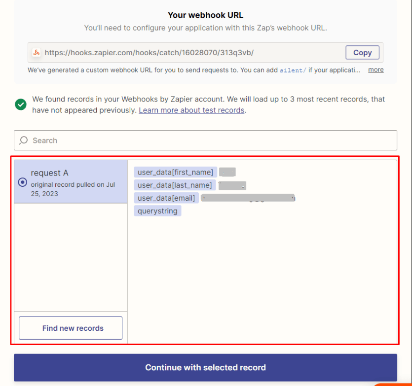 data from webhook