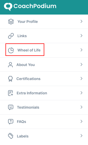 Wheel of Life menu
