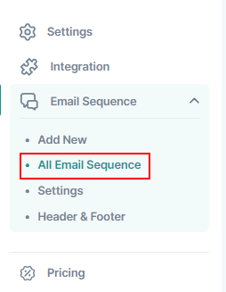 all email sequence menu under email sequence menu